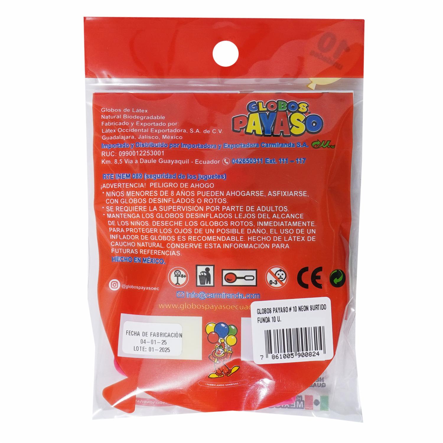 Globos Neón Surtido N10 GLOBOS PAYASO X 10 Uds - Imagen 2