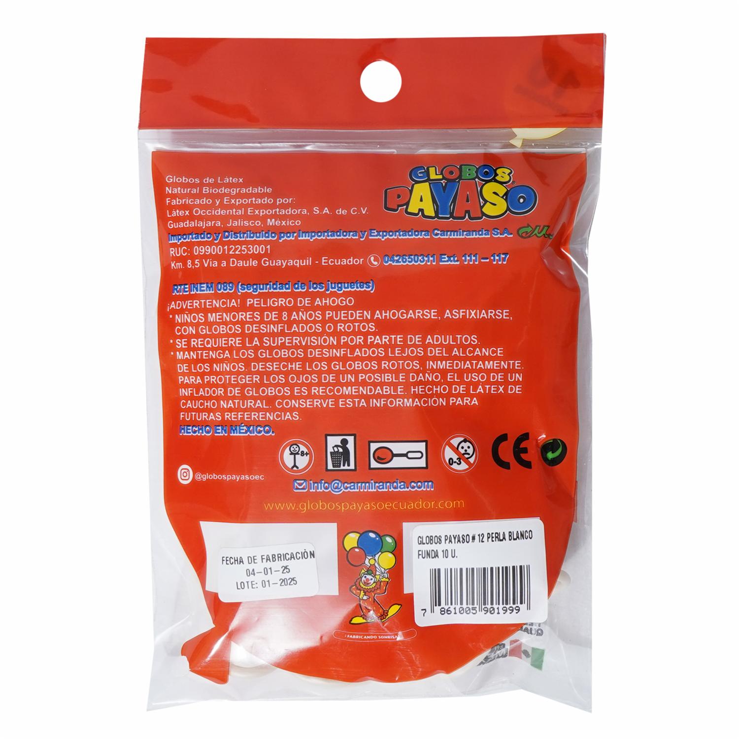 Globos Payaso N°12 Perla Blanco GLOBOS PAYASO Pack X 10 - Imagen 2
