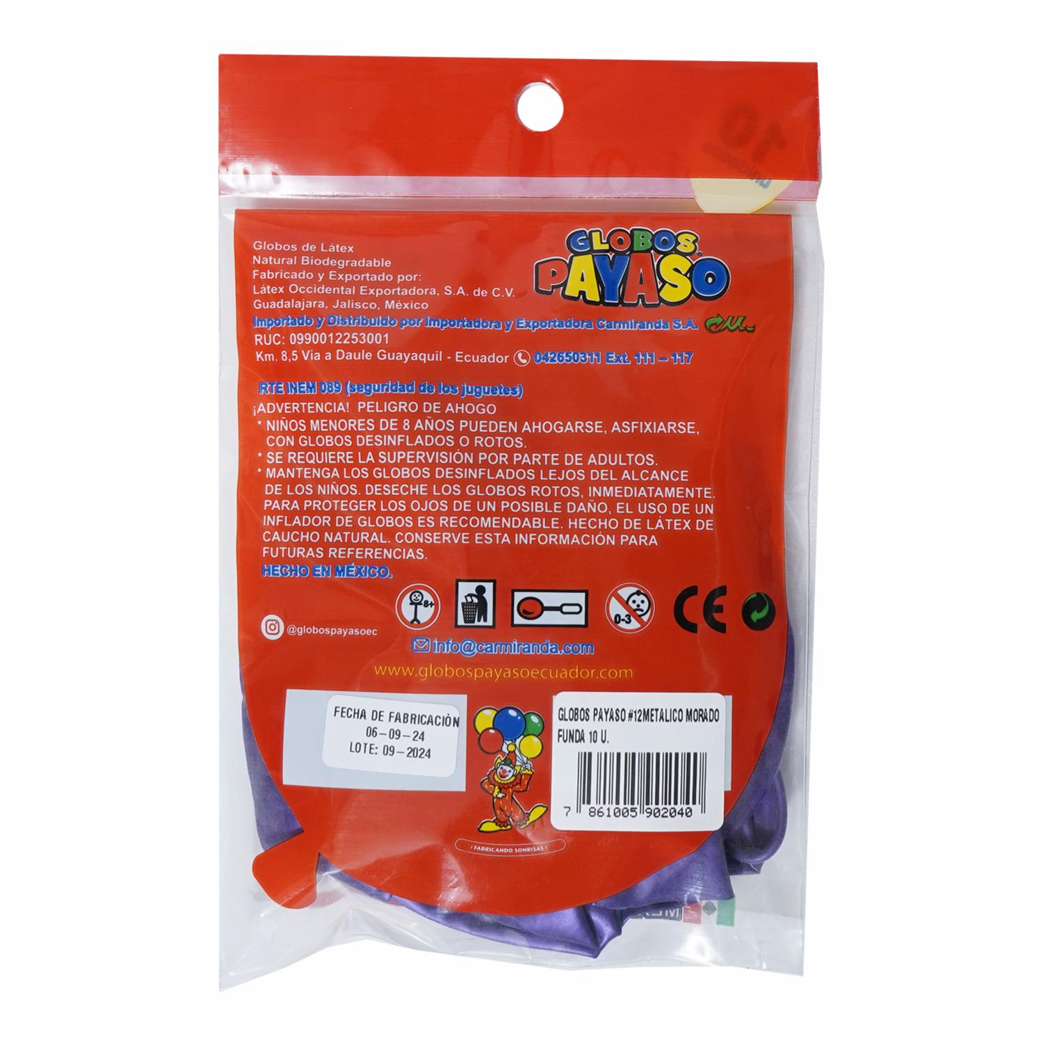 Globo Metálico Morado Funda GLOBOS PAYASO X 10 Uds - Imagen 2