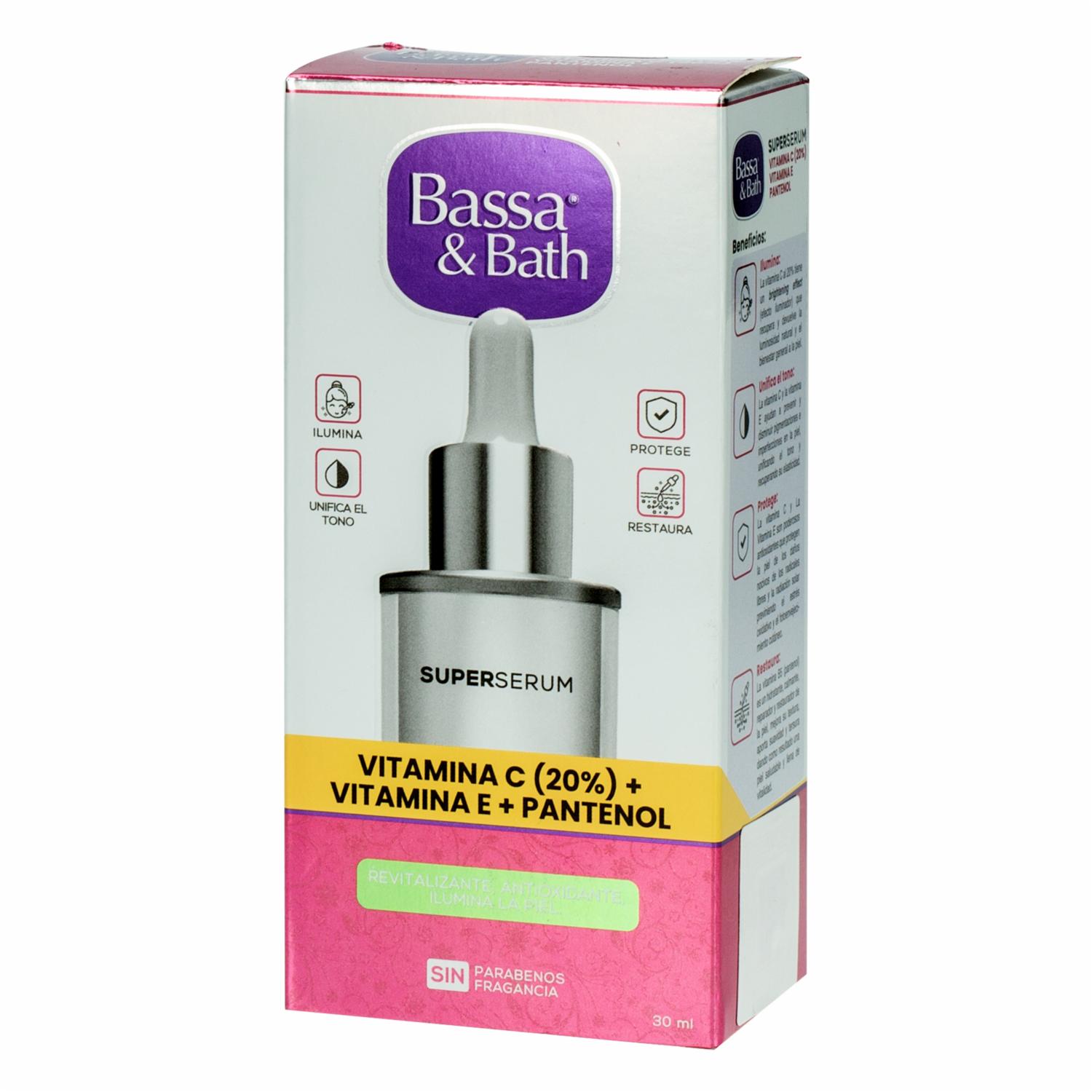 Sérum Facial Súper Vitamina C + Vitamina E + Pantenol BASSA & BATH 30 Ml