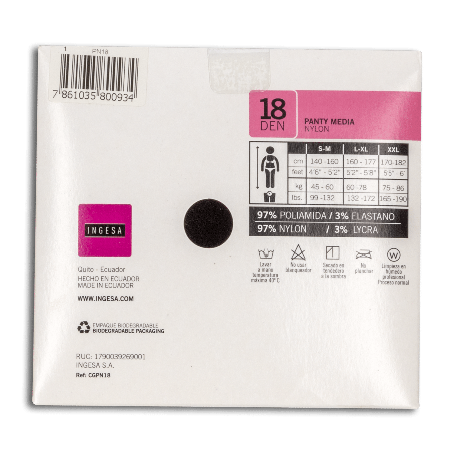 Panty Media Nylon Plata 18 Den INGESA