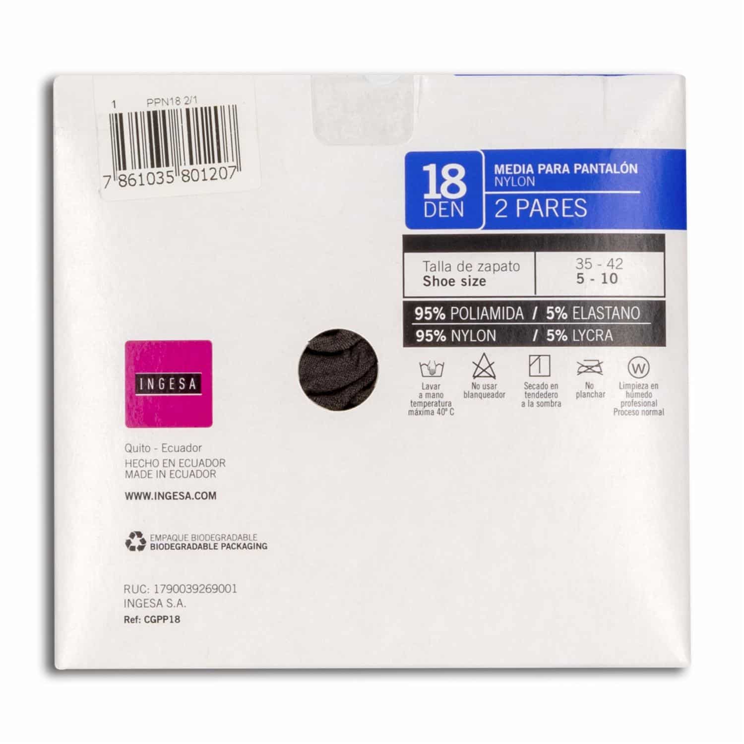 Media Para Pantalón Nylon Plata 18 Den INGESA - Imagen 2