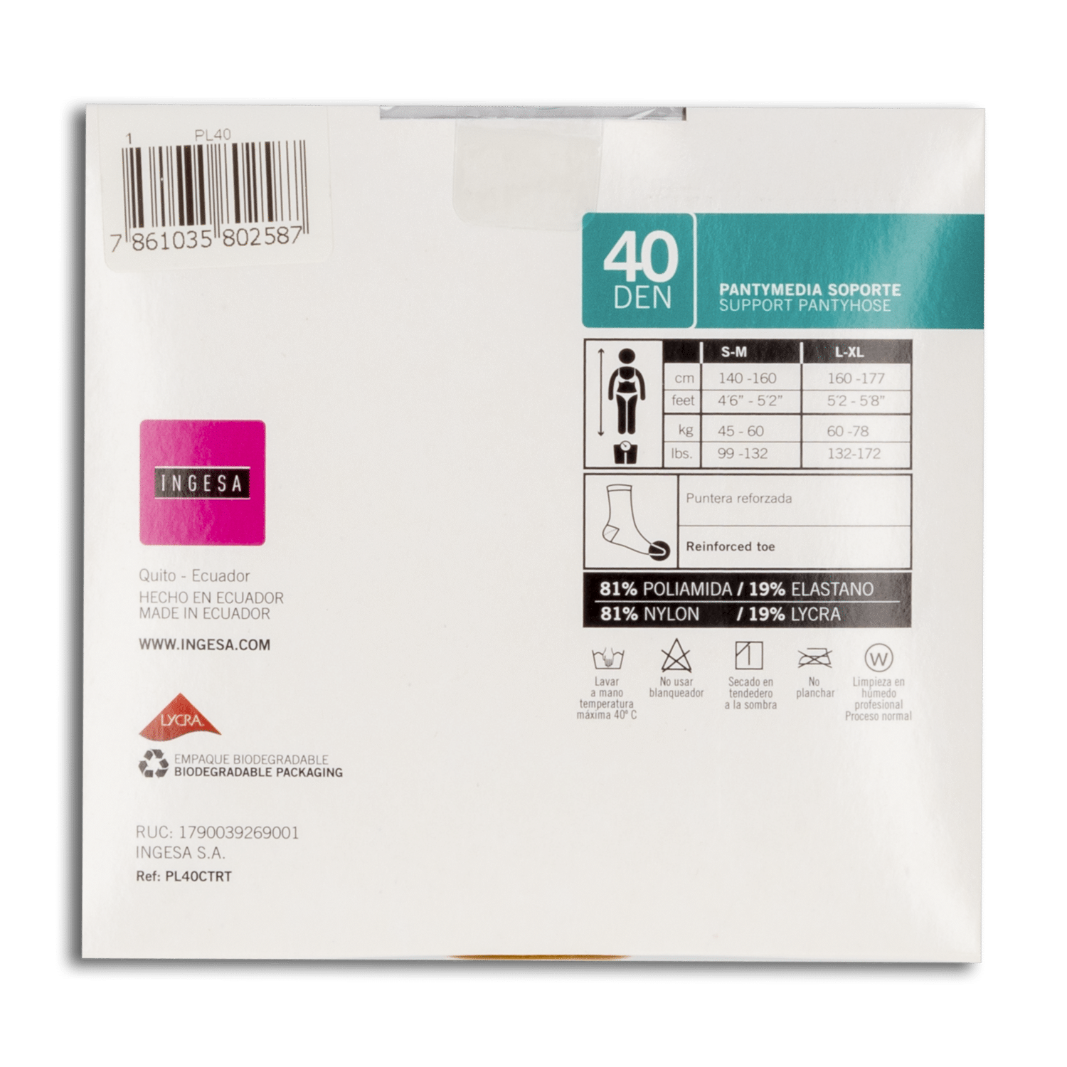 Panty Media Lycra Soporte Eurocolor 40 Den INGESA