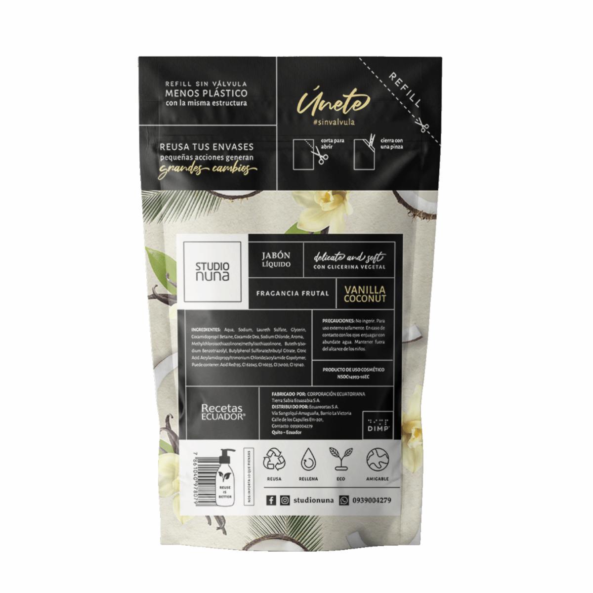 Jabón Líquido Con Glicerina Vegetal Aroma A Vainilla Coco STUDIO NUNA 500 Ml - Imagen 2