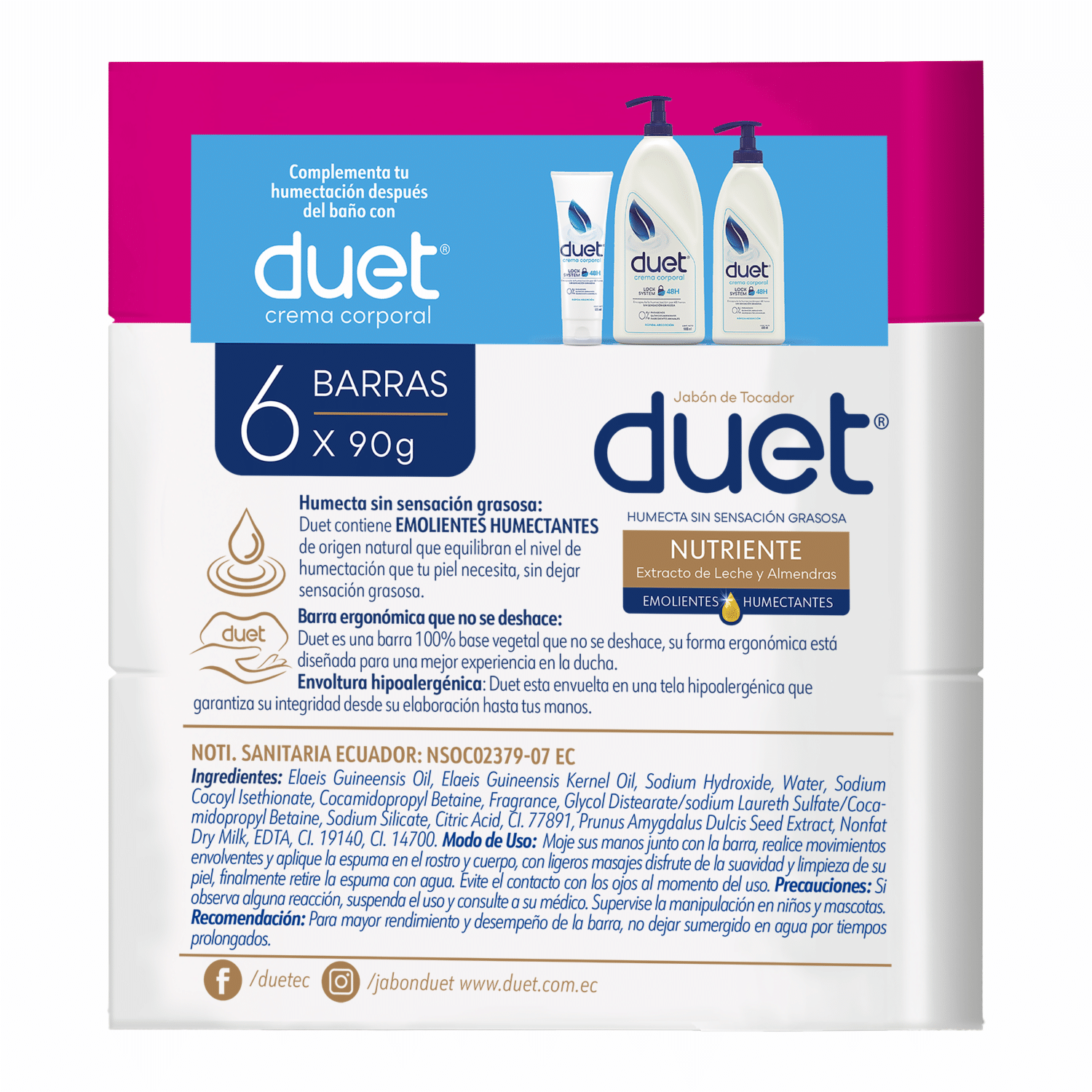 Jabón De Tocador En Barra Bio Nutriente DUET 540 G - Imagen 2