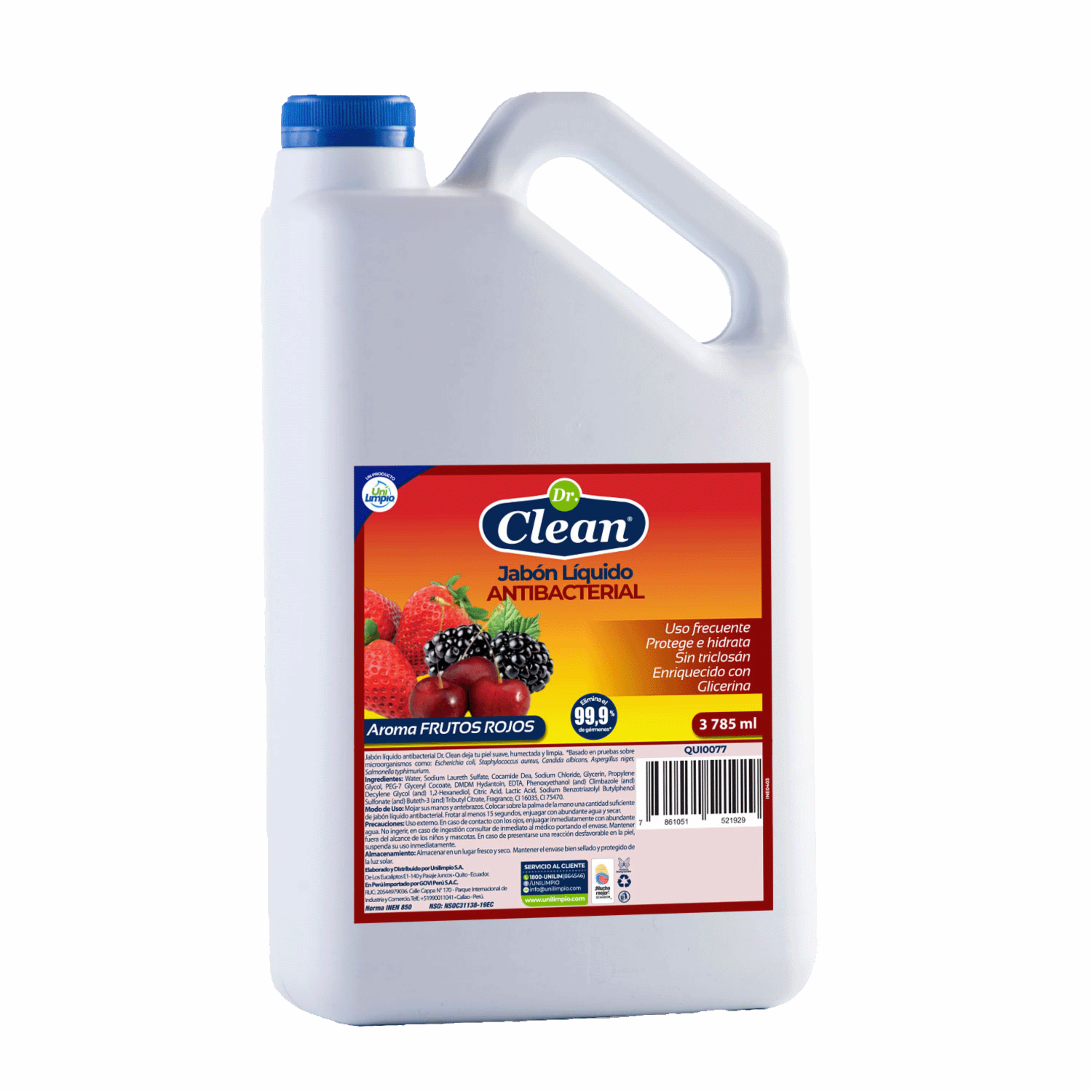 Jabón Líquido Antibacterial Aroma Frutos Rojos DR. CLEAN 3785 Ml - Imagen 2