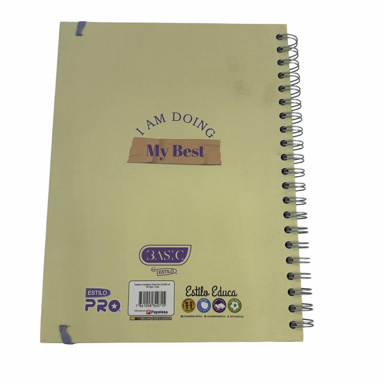 Cuaderno Universitario Basic Colores Pastel Femeninos De 1 Línea Con Elástico ESTILO 100 Hojas