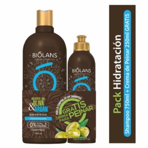Pack Shampoo Aceite de Oliva & Argán + Crema Para Peinar BIÓLANS 750 Ml + 250 Ml