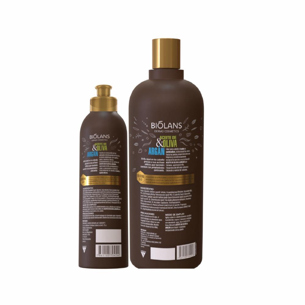 Pack Shampoo Aceite de Oliva & Argán + Crema Para Peinar BIÓLANS 750 Ml + 250 Ml - Imagen 2