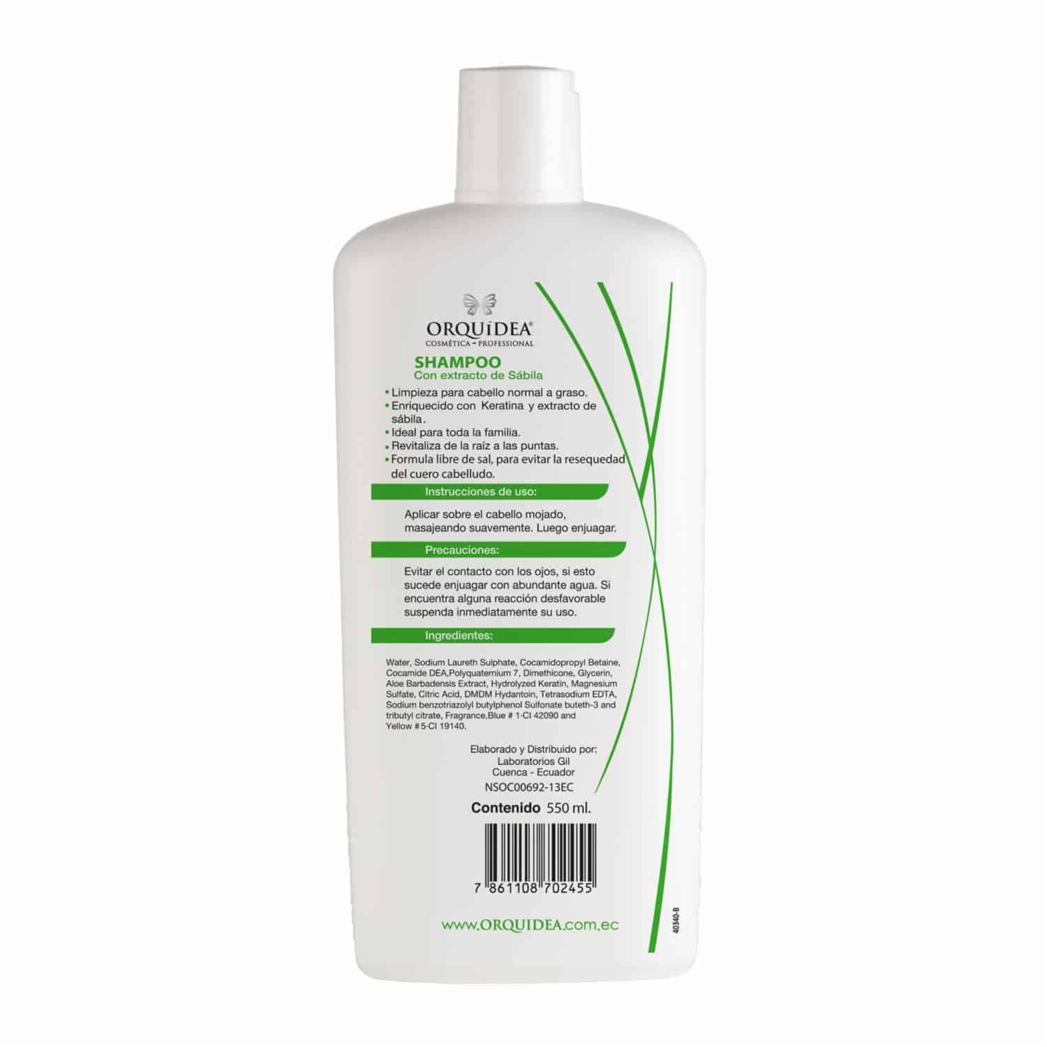 Shampoo Capilar Sábila + Keratina Libre De Sal ORQUÍDEA 550 Ml - Imagen 2