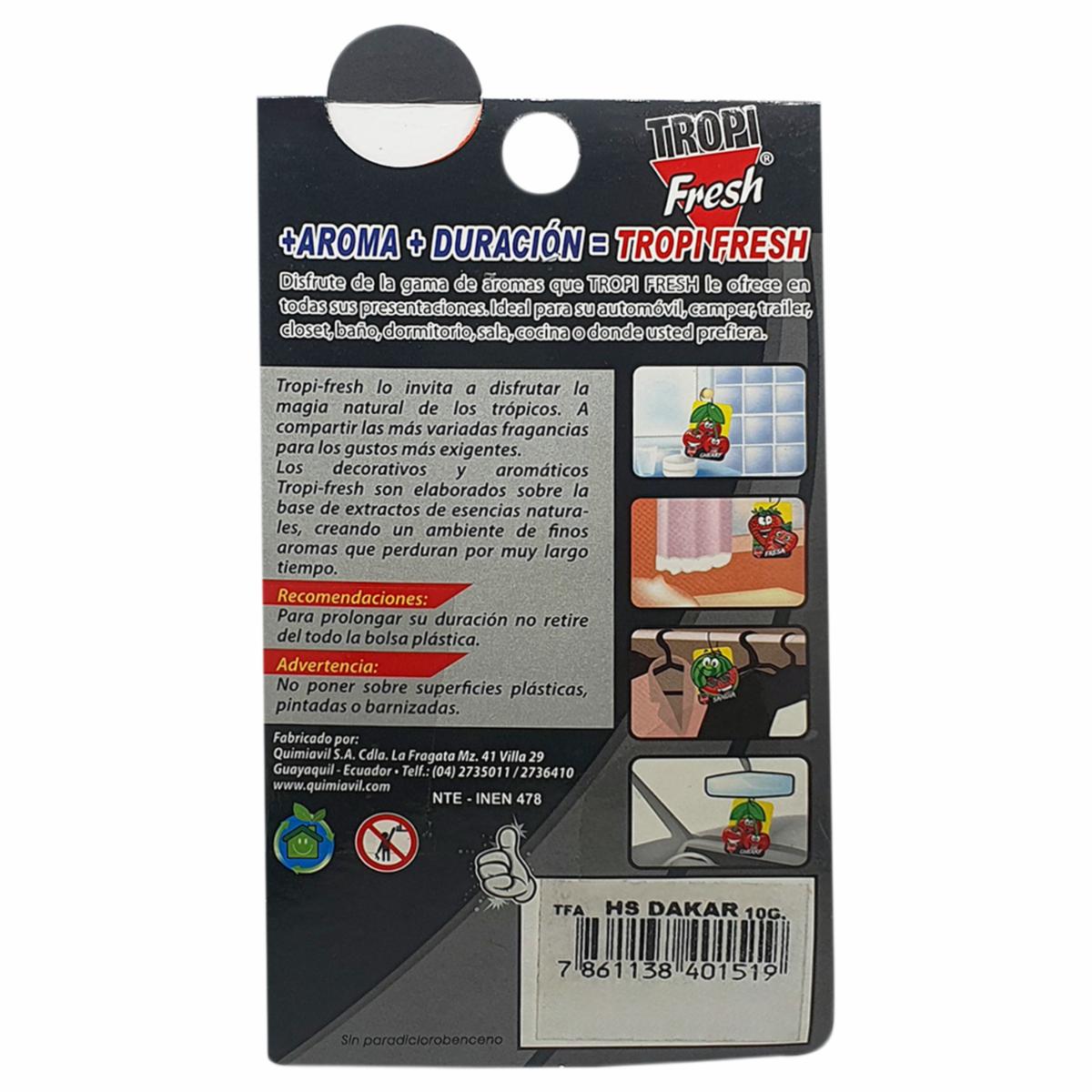 Ambiental Para Auto Con Colgador Diseño Happy Square TROPI FRESH 10 G - Imagen 4