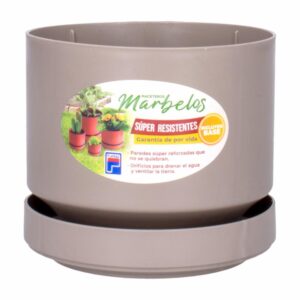 Macetero Mini Marbelo Taupe Con Base PLAPASA Pequeño