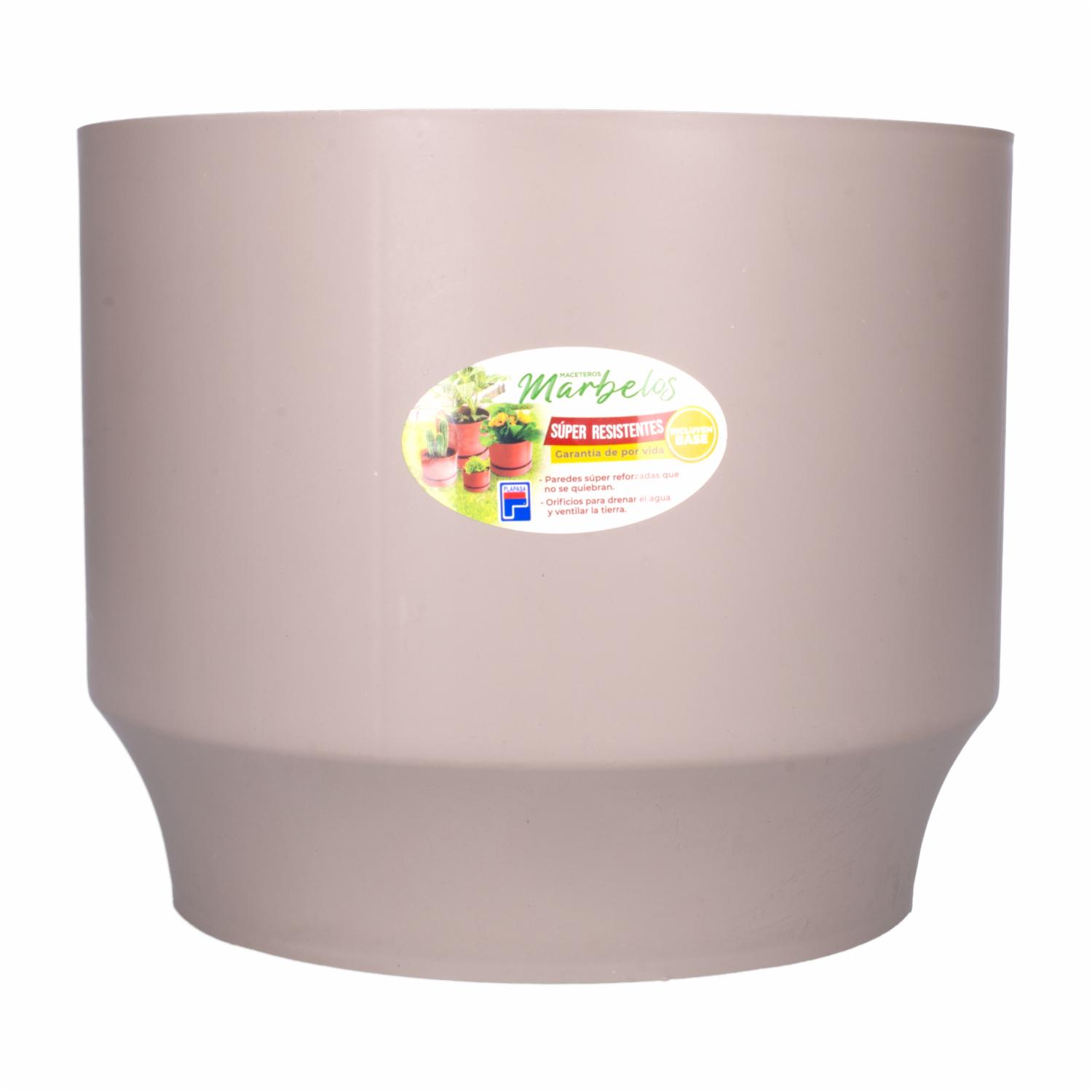 Macetero Maxi Marbelo Taupe Con Base PLAPASA Grande - Imagen 2