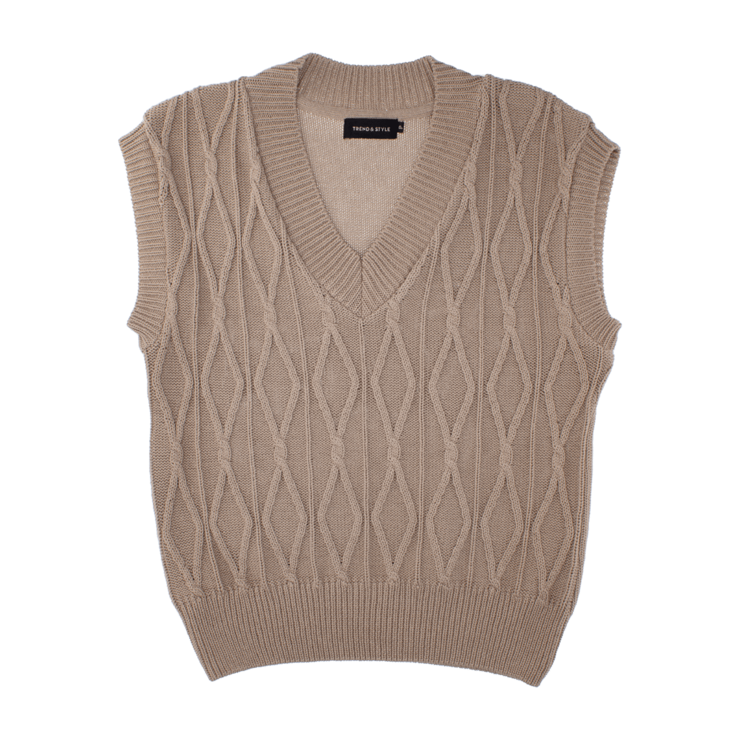 Chaleco Tejido Cuello En V Habano TREND & STYLE