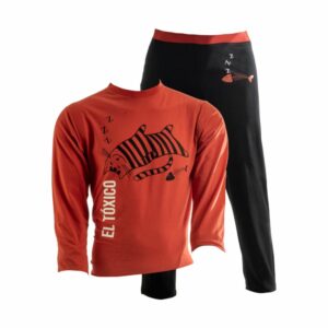 Pijama Para Caballero Camiseta Manga Larga Con Pantalón Negro Con Rojo Mediana GYM