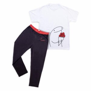 Pijama Manga Larga Y Pantalón Blanco Con Negro GYM