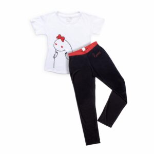 Pijama Manga Larga Y Pantalón Blanco Con Negro BAMBOLOO
