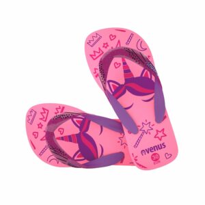 Zapatilla De Niña Con Tiras Diseño Unicornio Fresita Rosado Con Lila VENUS