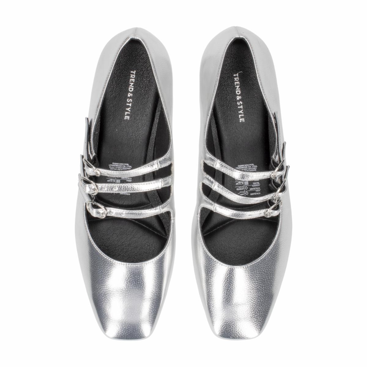 Zapato De Tacón Bajo Con 3 Correas Plateado TREND & STYLE - Imagen 2