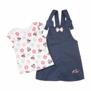Conjunto De Niña Blusa Estampada Manga Corta Y Falda Azul Diseño Minnie DISNEY