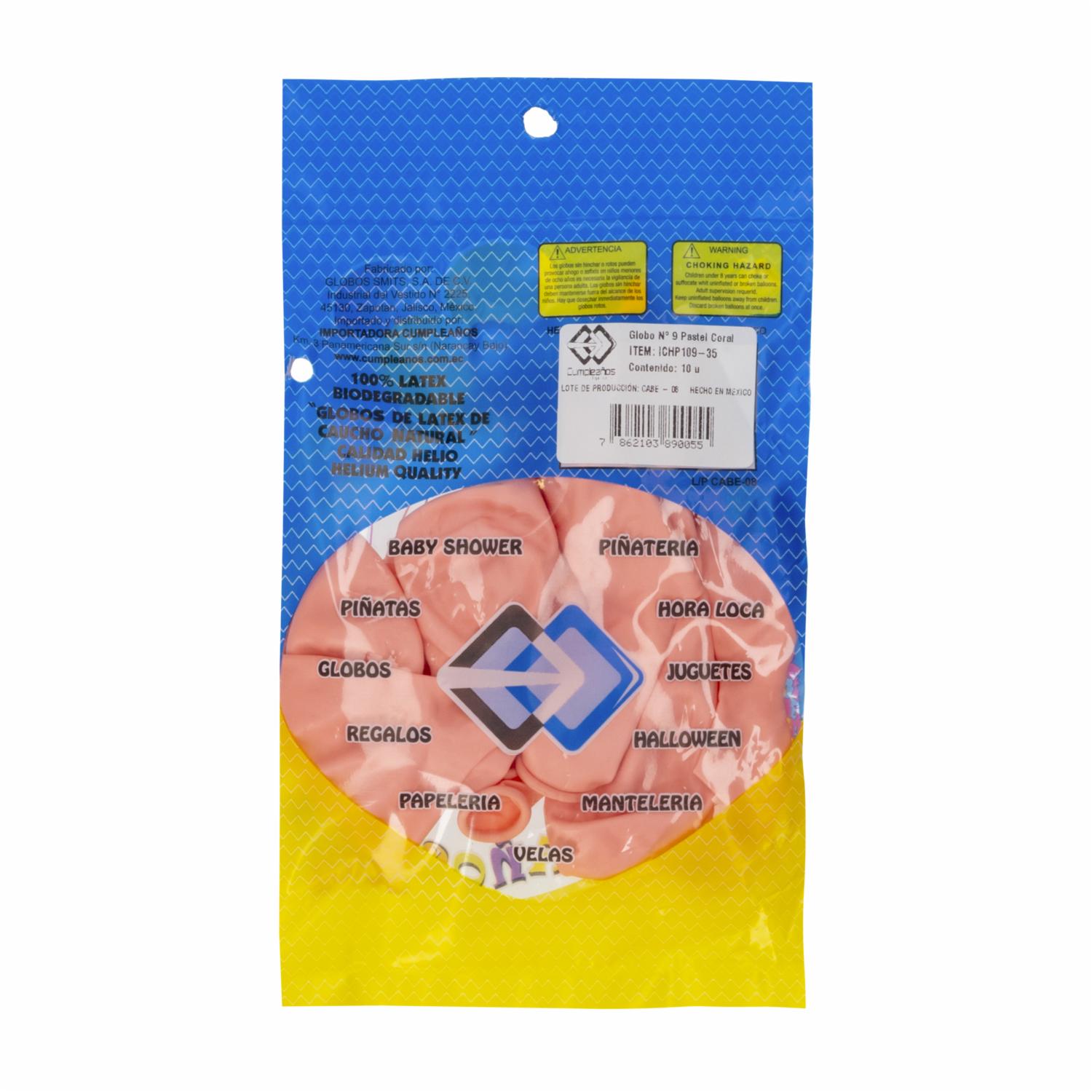 Globo Cumpleaños Pastel Coral N.9 Calidad Helio IMPORTADORA CUMPLEAÑOS X 10 Uds