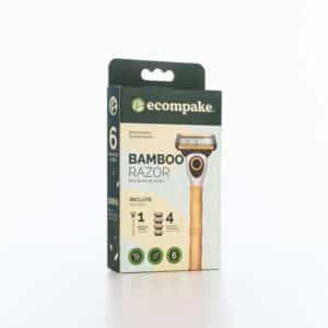 Afeitadora Hombre Mango De Bambú 6 Hojas De Acero ECOMPAKE Con 4 Cartuchos