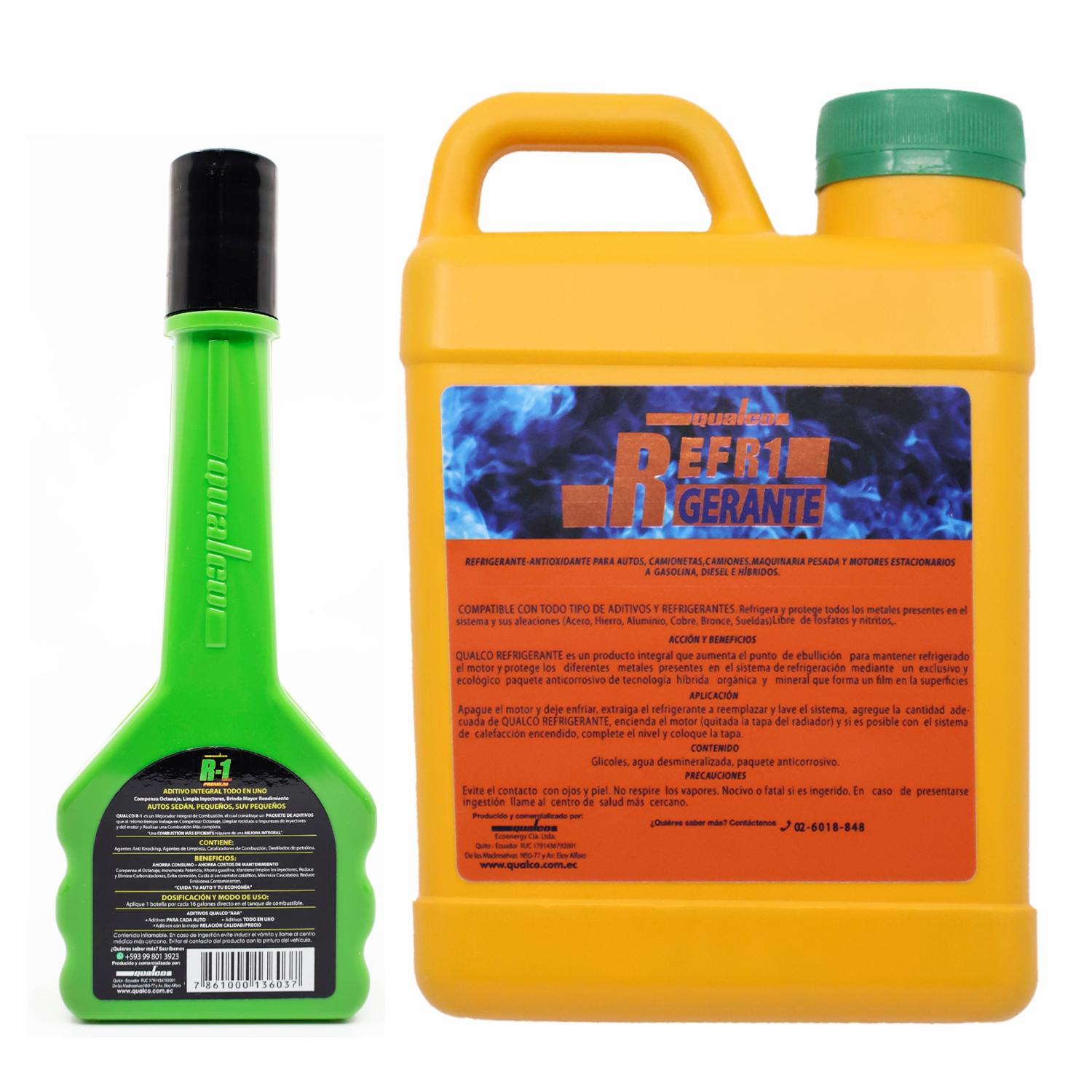 Refrigerante Automotriz Refrigerante 1 R-1 Premium 125 Ml + 1 Refrigerante Verde 1 L QUALCO 1 Galón