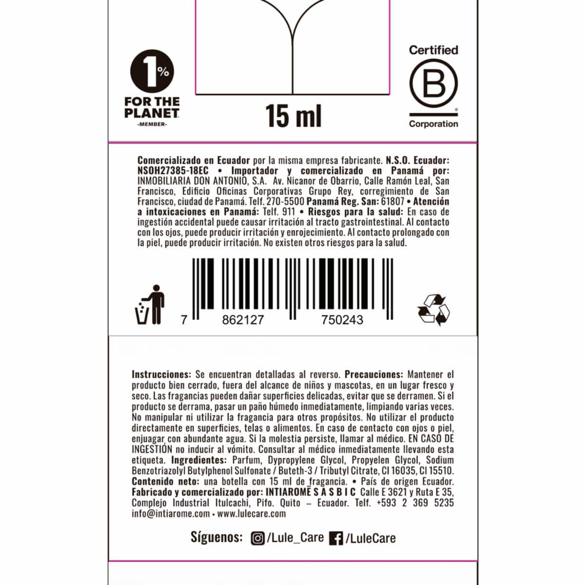 Difusor Ambiental Para Auto Recarga Fragancia Euphoria LULË AROMË 15 Ml - Imagen 2