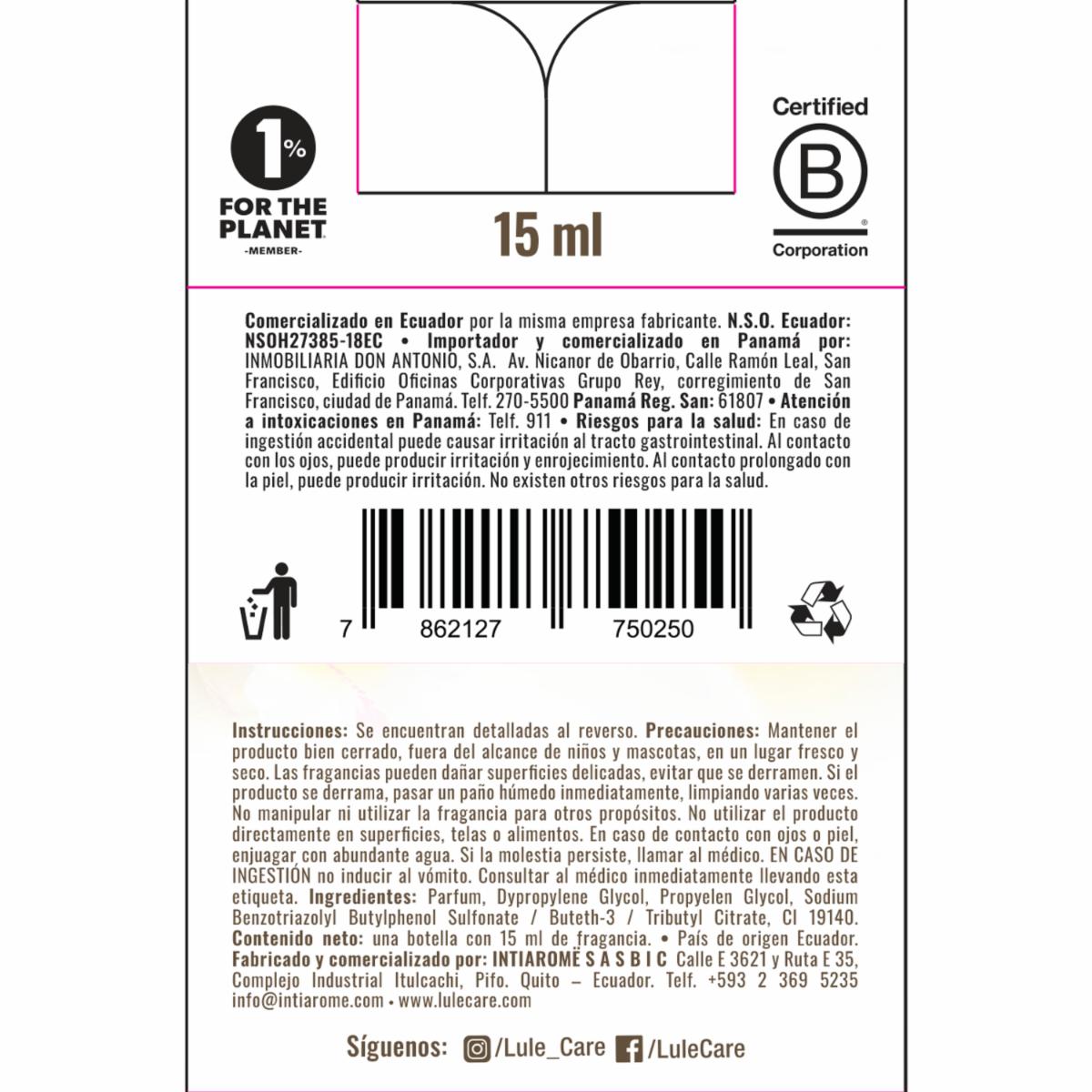 Difusor Ambiental Para Auto Recarga Fragancia Loving Vainilla LULË AROMË 15 Ml - Imagen 3