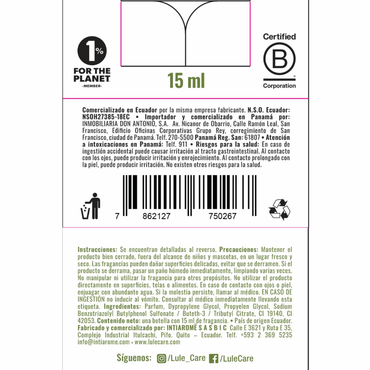 Difusor Ambiental Para Auto Recarga Fragancia Peaceful Verbena LULË AROMË 15 Ml - Imagen 3