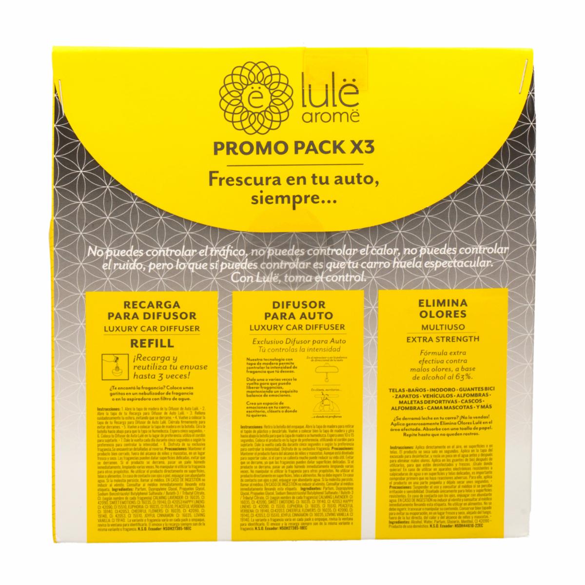 Ambiental Para Auto Difusor Auto X3 Elim.Olor+Dif+Ref LULË AROMË Unidad - Imagen 2