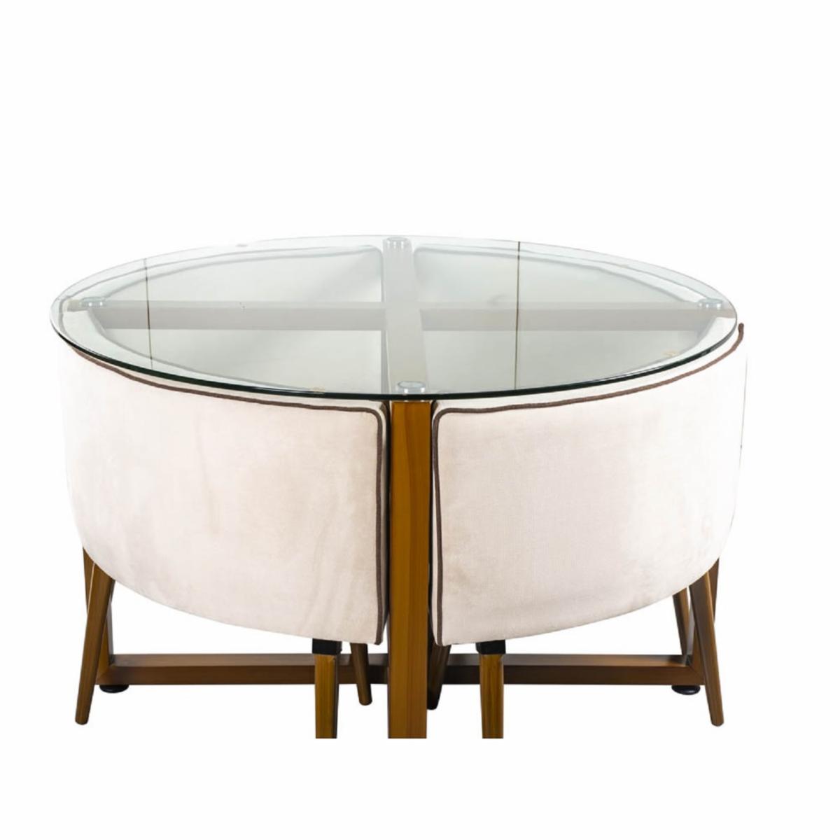 Juego De Comedor Elegant 4 Puestos Con Vidrio Tapiz Mostaza MUEBLES GALLARDO