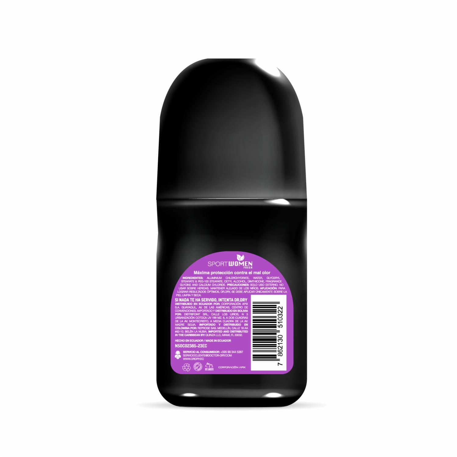 Desodorante Roll On Sport Para Mujer Mayor Protección Contra El Olor DR.DRY 50 Ml - Imagen 2