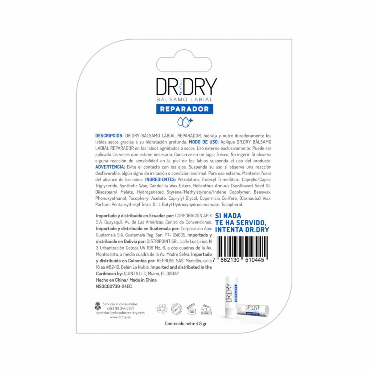 Bálsamo Labial Reparador Hidratante DR.DRY 4.80 G