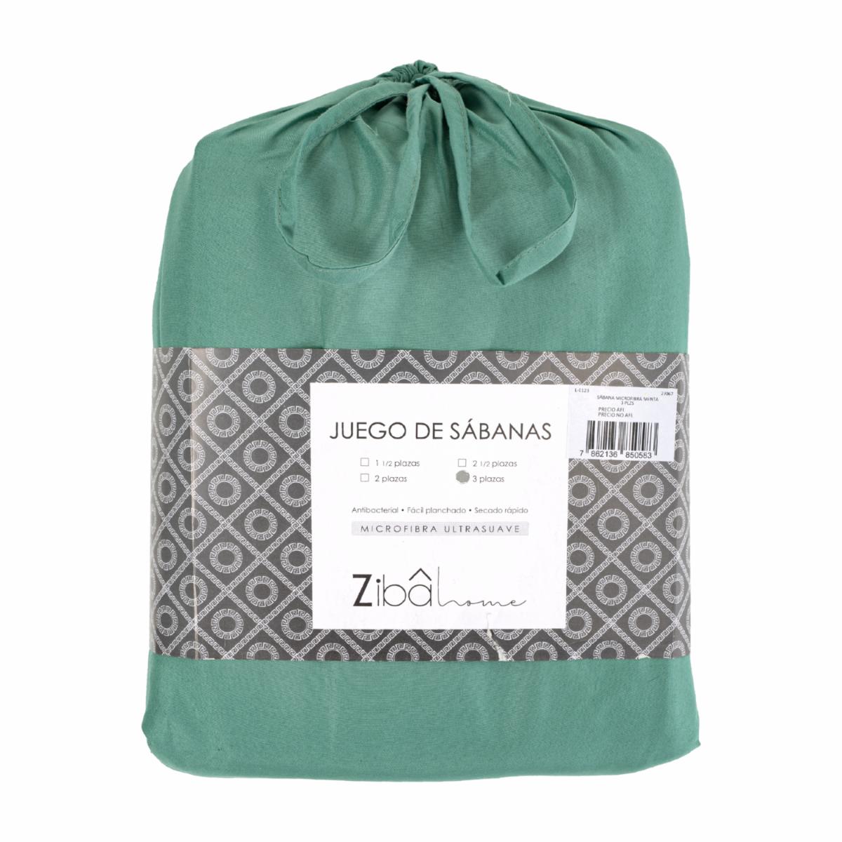 Sábana De Microfibra Menta ZIBA HOME 3 Plazas