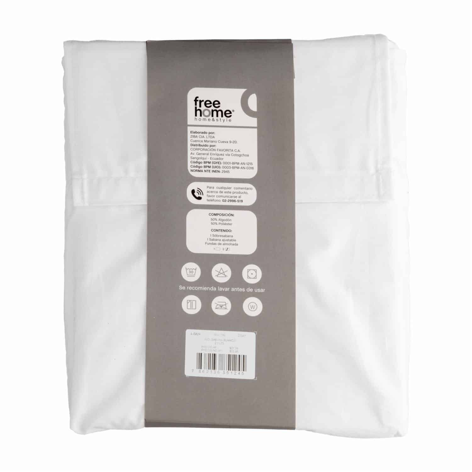 Juego De Sábanas Polialgodón Blanco ZIBA HOME 2 Plazas - Imagen 2