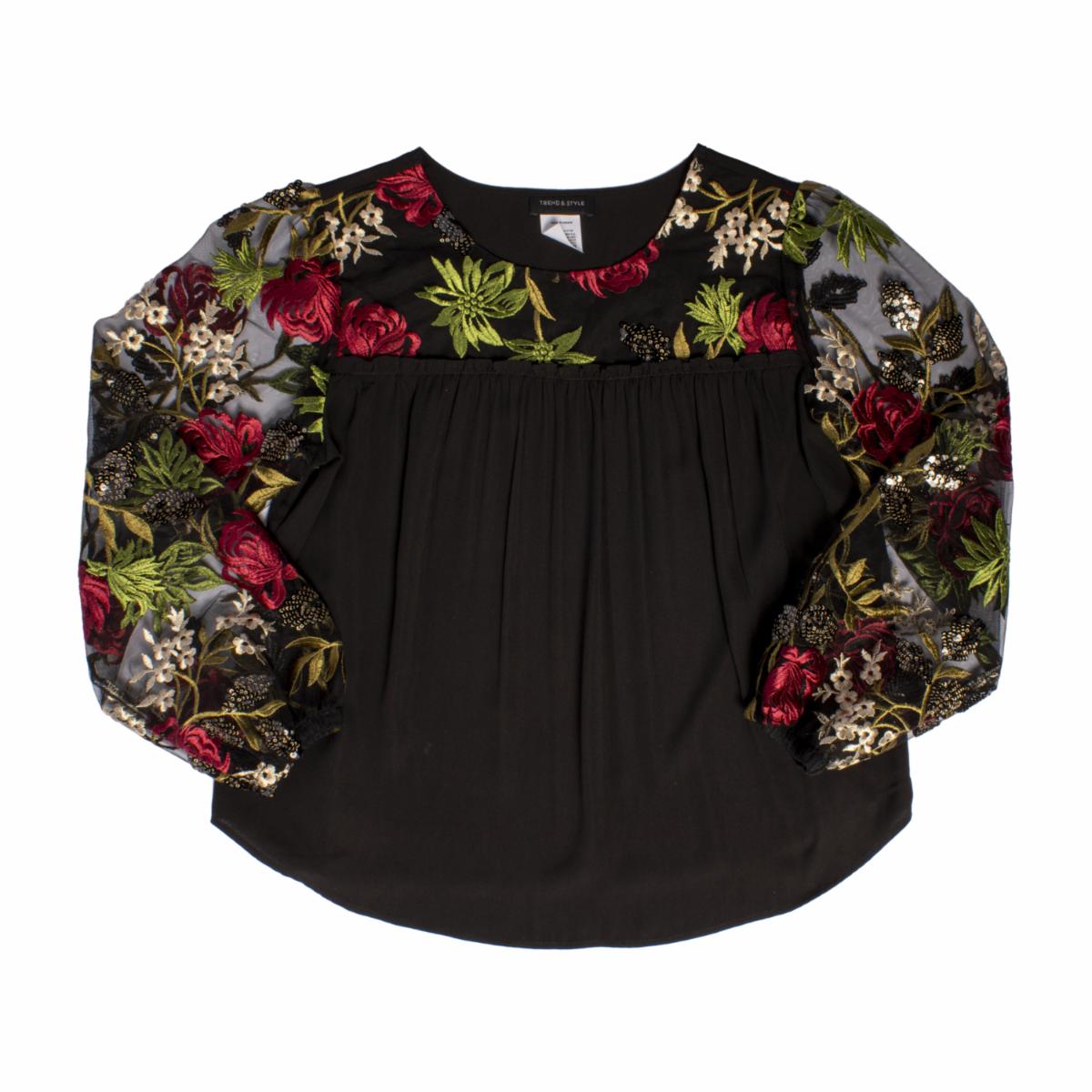 Blusa Cuello Redondo Manga Largam Bordada TREND & STYLE - Imagen 2