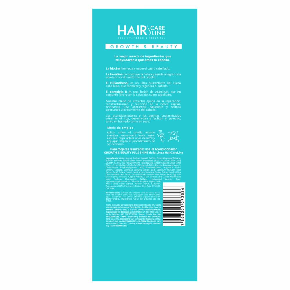 Shampoo Capilar Growth & Beauty Línea Profesional Con Vitaminas Y Aminoácidos HAIR CARE LINE 250 Ml - Imagen 3