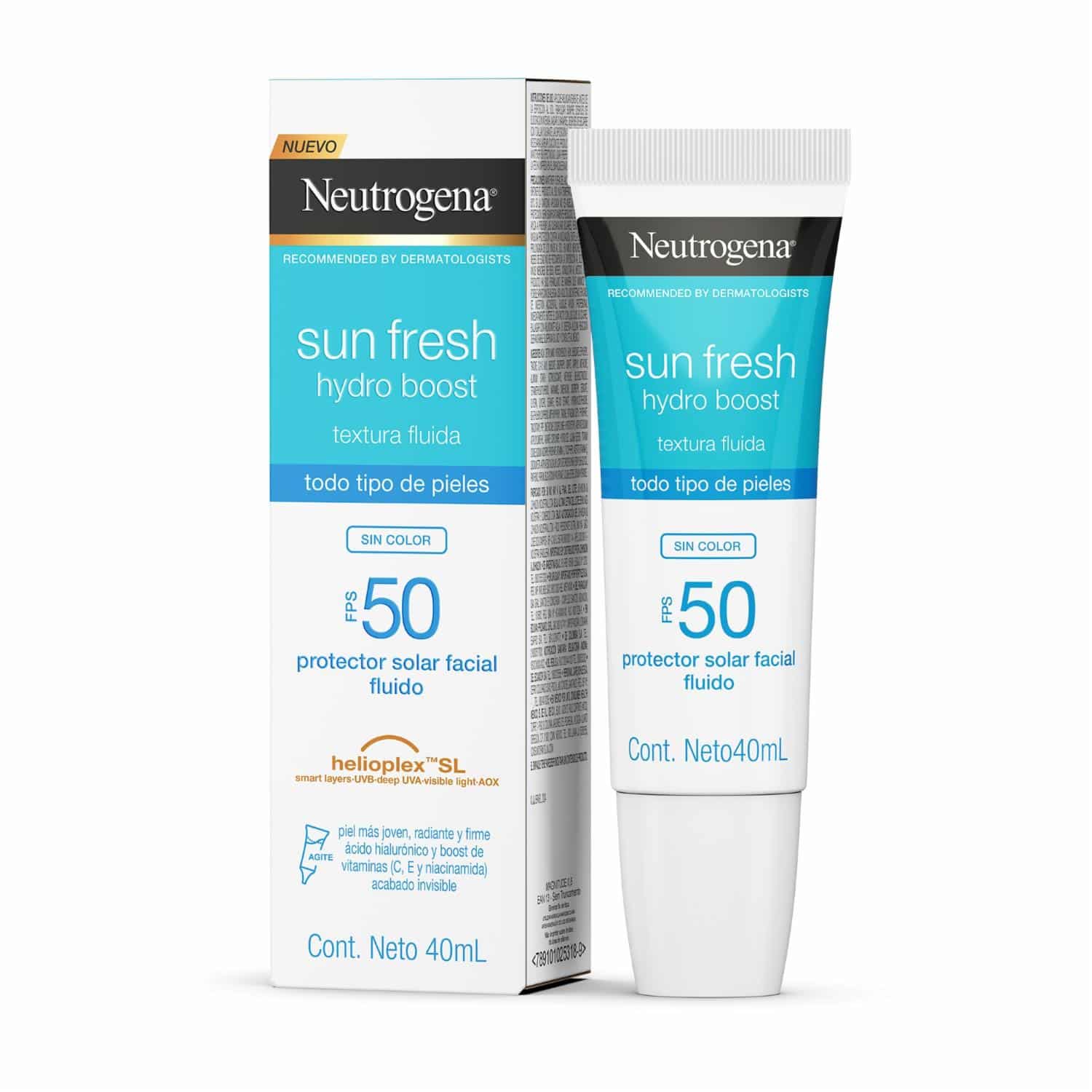 Protector Solar Facial Hydro Boost Ácido Hialurónico Sin Color FPS 50 Sun Fresh NEUTROGENA 40 Ml - Imagen 2