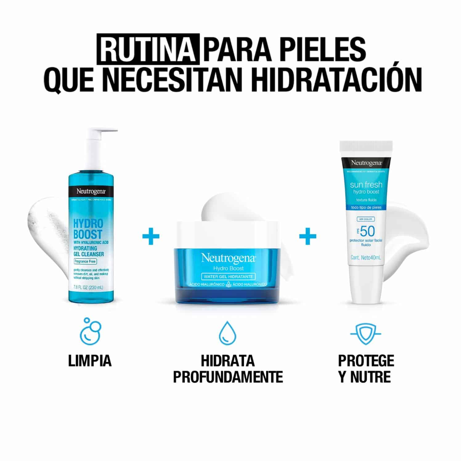 Protector Solar Facial Hydro Boost Ácido Hialurónico Sin Color FPS 50 Sun Fresh NEUTROGENA 40 Ml - Imagen 5