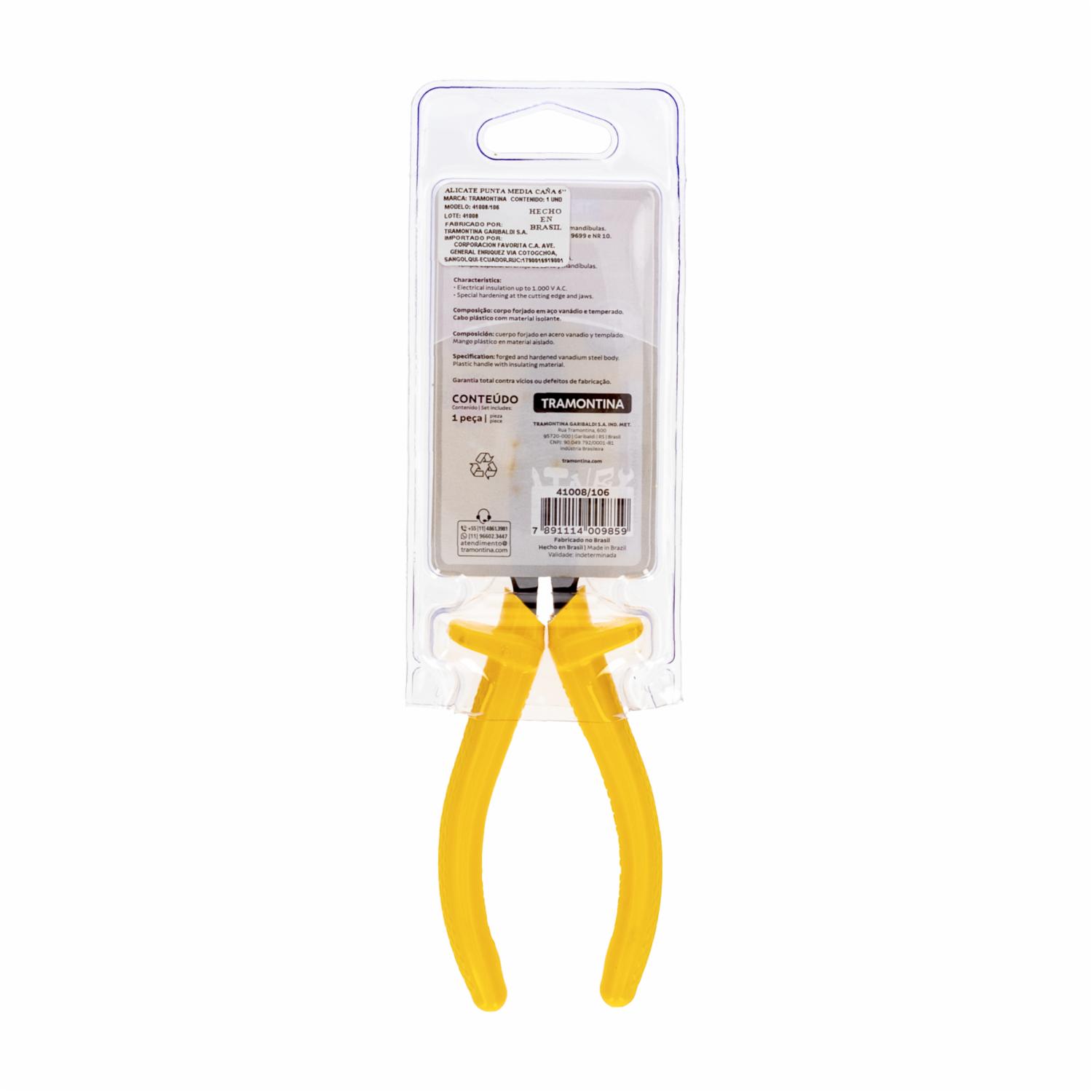 Alicate Punta Mediana Con Mango De Caucho Amarillo TRAMONTINA 6″