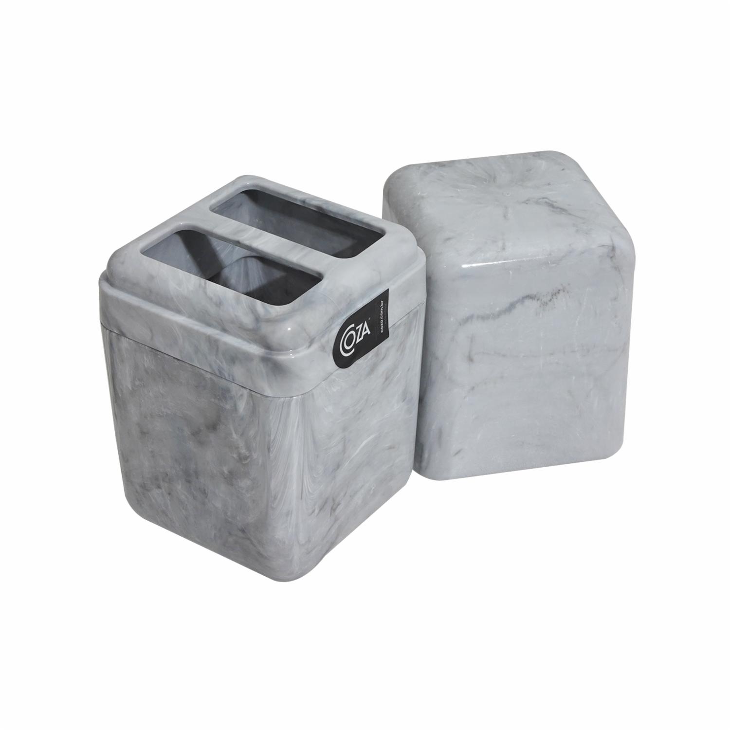 Porta Cepillos Plástico Con Tapa Mármol Blanco COZA Unidad - Imagen 2