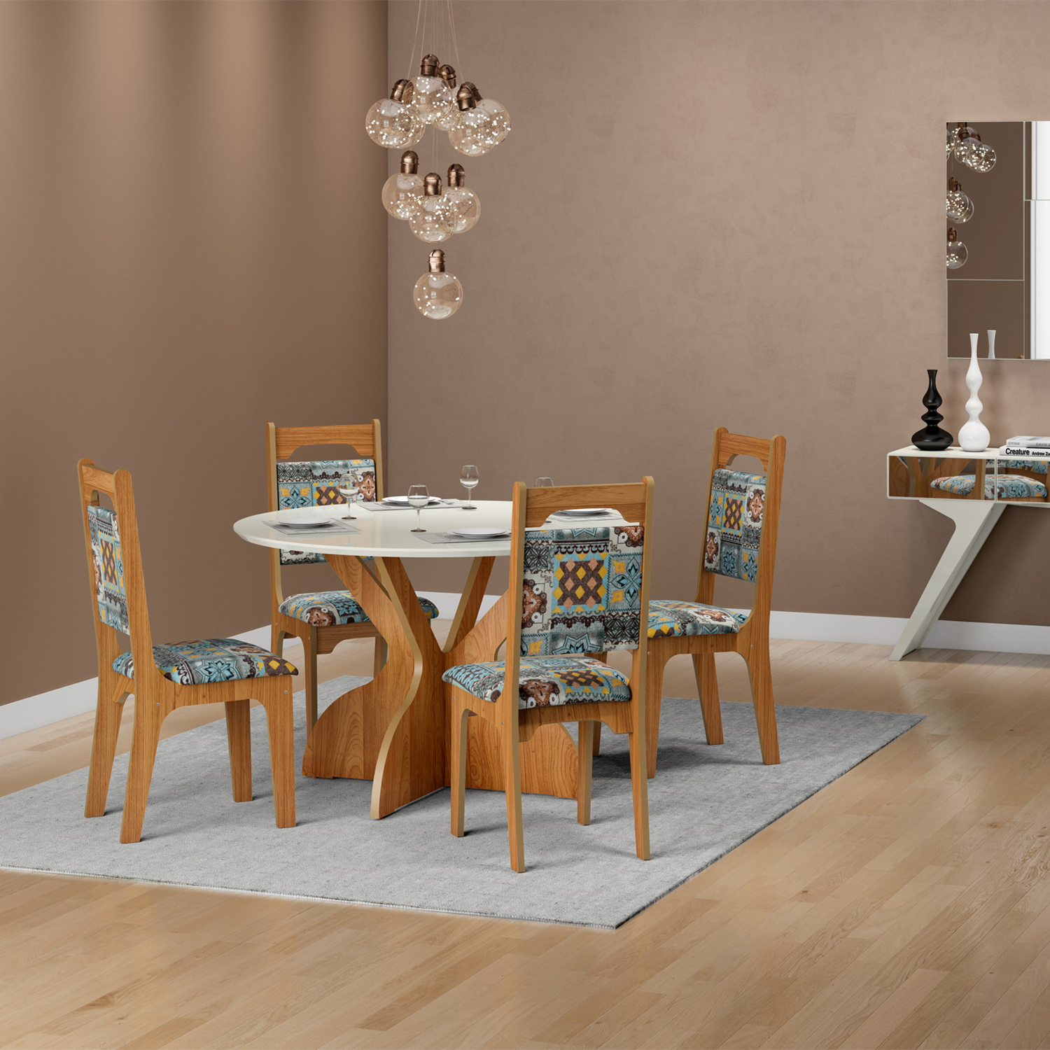 Mesa De Comedor Redonda Blanco Modelo Tm12M Wj DALLA COSTA Mdf