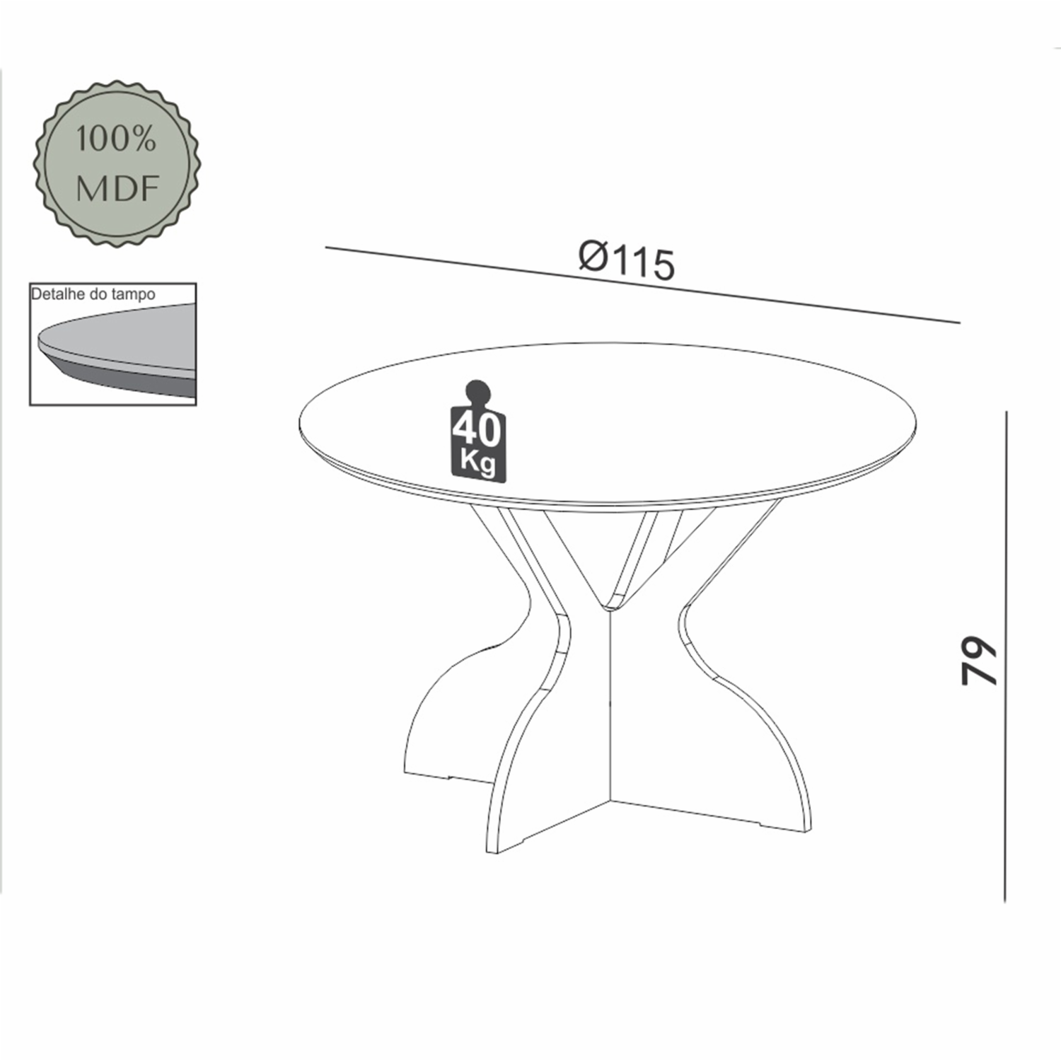 Mesa De Comedor Redonda Blanco Modelo Tm12M Wj DALLA COSTA Mdf