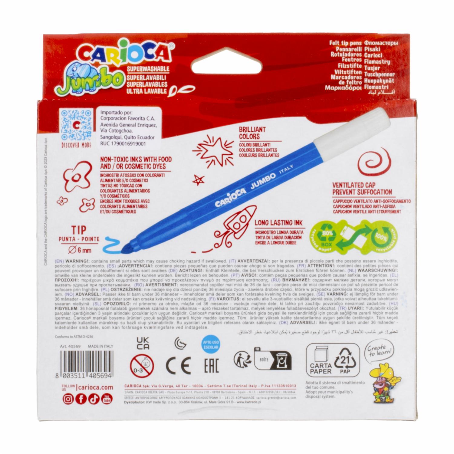 Marcador Jumbo Lavable CARIOCA X 12 Uds - Imagen 2