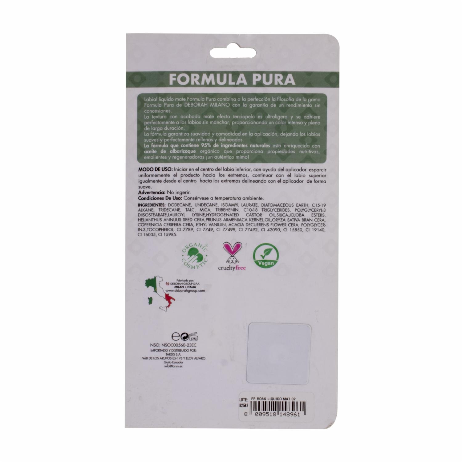 Labial Líquido Mate Fp Ross 02 DEBORAH MILANO 8 Ml