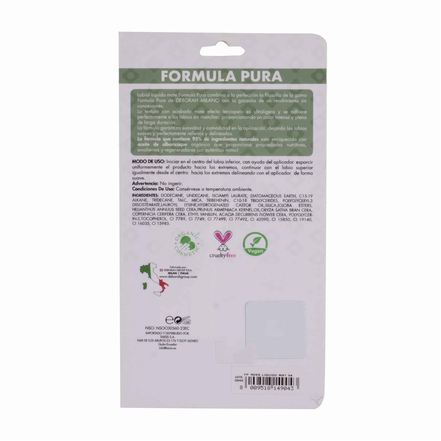 Labial Líquido Mate Fp Ross 04 DEBORAH MILANO 8 Ml