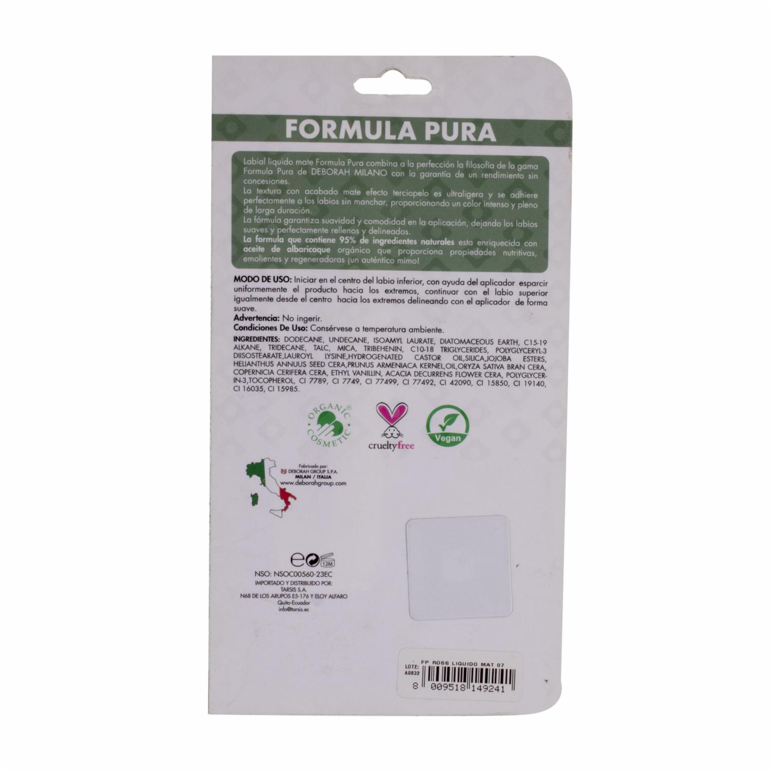Labial Líquido Mate Fp Ross 07 DEBORAH MILANO 8 Ml