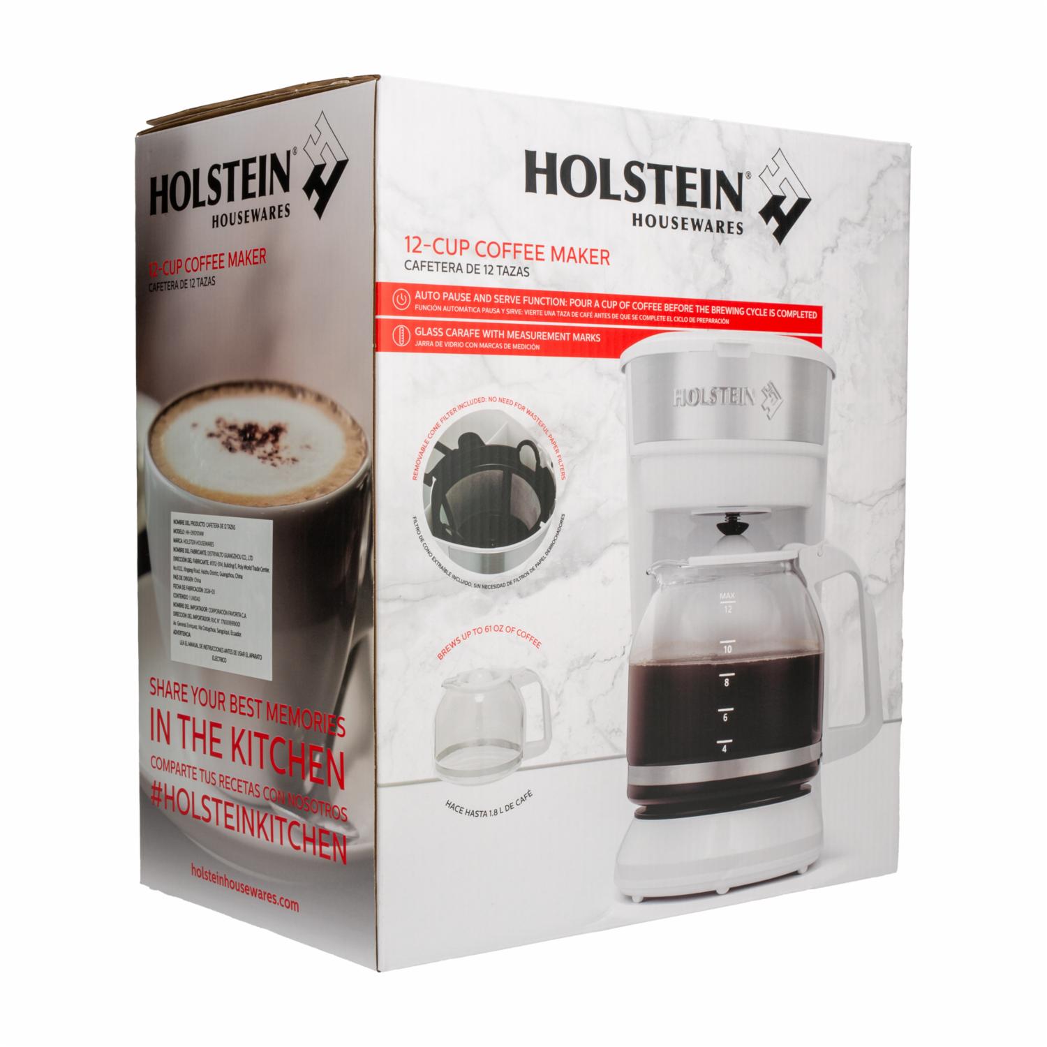 Cafetera Eléctrica Cromada Con Blanco HH-09101014W HOLSTEIN 12 Tazas
