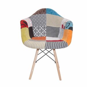 Sillón Moderno Acolchonado De Parches Con Soporte Cruzado HY Textil y Madera